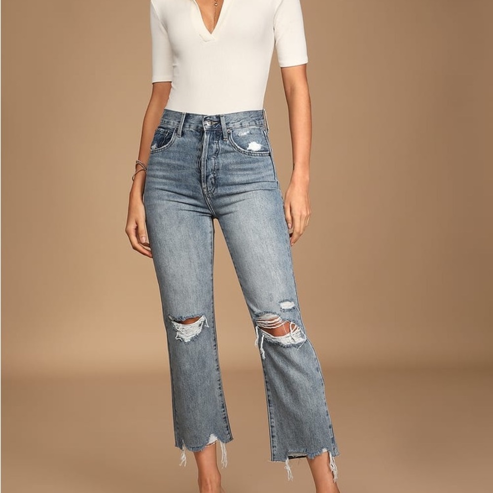 Pistola Cassie Light Wash Distressed Super High Rise Straight Crop Jeans